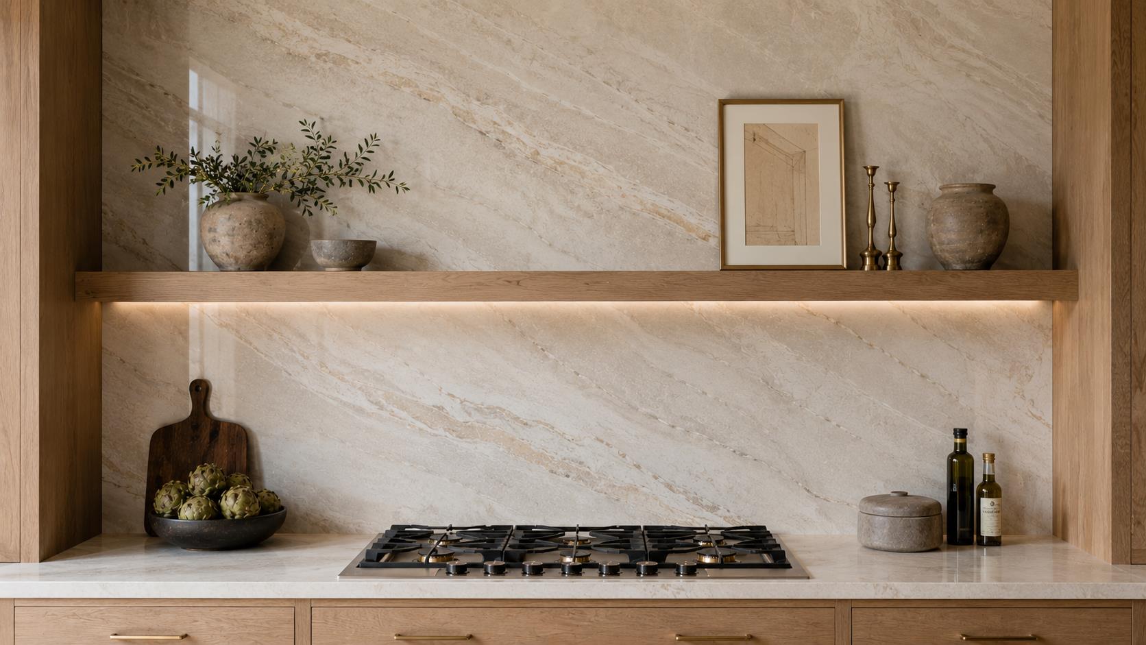 Counter-to-Ceiling Stone Backsplash Slab Covers